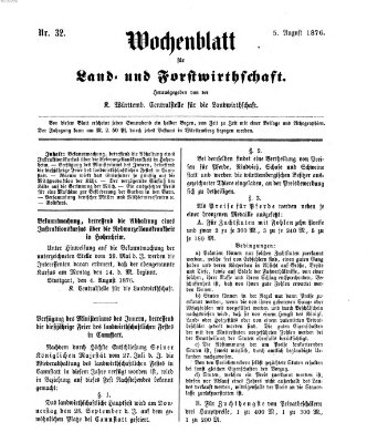 Wochenblatt für Land- und Forstwirthschaft Samstag 5. August 1876