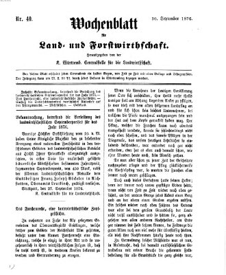 Wochenblatt für Land- und Forstwirthschaft Samstag 30. September 1876