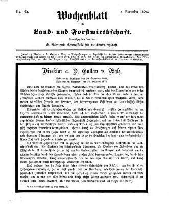 Wochenblatt für Land- und Forstwirthschaft Samstag 4. November 1876