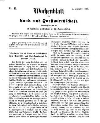 Wochenblatt für Land- und Forstwirthschaft Samstag 2. Dezember 1876