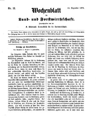 Wochenblatt für Land- und Forstwirthschaft Samstag 23. Dezember 1876