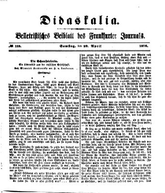 Didaskalia Samstag 29. April 1876