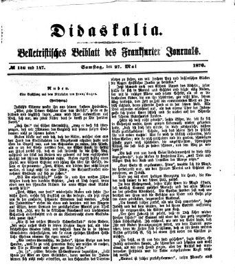 Didaskalia Samstag 27. Mai 1876