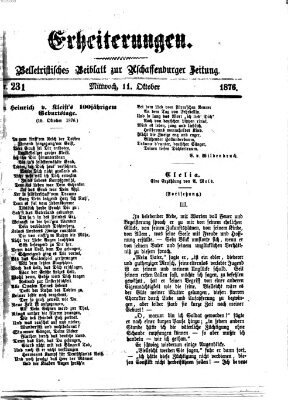 Erheiterungen (Aschaffenburger Zeitung) Mittwoch 11. Oktober 1876