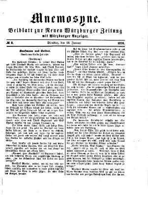 Mnemosyne (Neue Würzburger Zeitung) Dienstag 18. Januar 1876