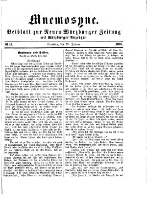 Mnemosyne (Neue Würzburger Zeitung) Samstag 29. Januar 1876