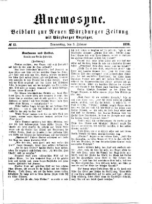 Mnemosyne (Neue Würzburger Zeitung) Donnerstag 3. Februar 1876