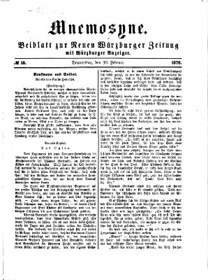 Mnemosyne (Neue Würzburger Zeitung) Donnerstag 10. Februar 1876