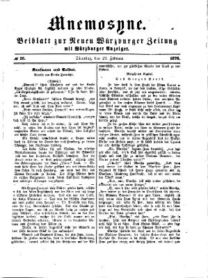 Mnemosyne (Neue Würzburger Zeitung) Dienstag 29. Februar 1876