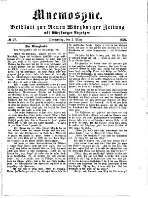 Mnemosyne (Neue Würzburger Zeitung) Donnerstag 2. März 1876