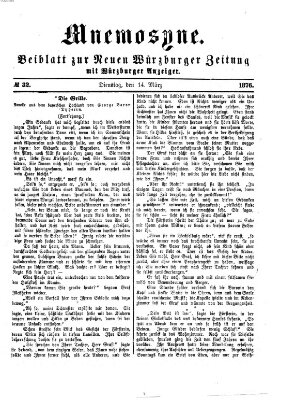 Mnemosyne (Neue Würzburger Zeitung) Dienstag 14. März 1876