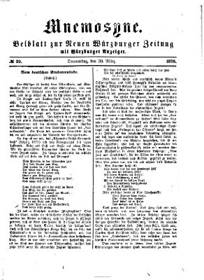 Mnemosyne (Neue Würzburger Zeitung) Donnerstag 30. März 1876