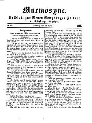 Mnemosyne (Neue Würzburger Zeitung) Samstag 29. April 1876