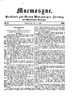 Mnemosyne (Neue Würzburger Zeitung) Donnerstag 15. Juni 1876