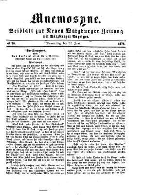 Mnemosyne (Neue Würzburger Zeitung) Donnerstag 22. Juni 1876