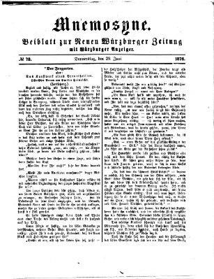 Mnemosyne (Neue Würzburger Zeitung) Donnerstag 29. Juni 1876