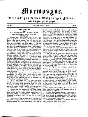 Mnemosyne (Neue Würzburger Zeitung) Dienstag 4. Juli 1876