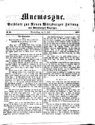 Mnemosyne (Neue Würzburger Zeitung) Donnerstag 6. Juli 1876