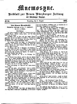 Mnemosyne (Neue Würzburger Zeitung) Samstag 5. August 1876