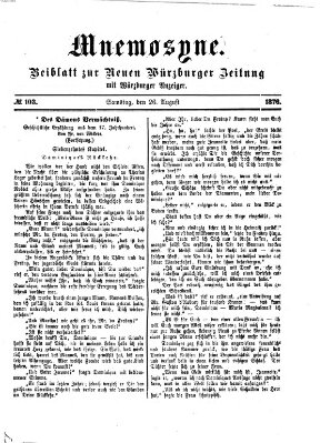 Mnemosyne (Neue Würzburger Zeitung) Samstag 26. August 1876