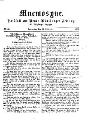 Mnemosyne (Neue Würzburger Zeitung) Donnerstag 14. September 1876