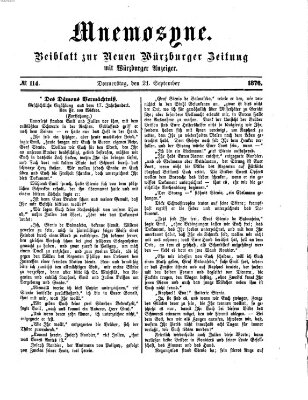 Mnemosyne (Neue Würzburger Zeitung) Donnerstag 21. September 1876