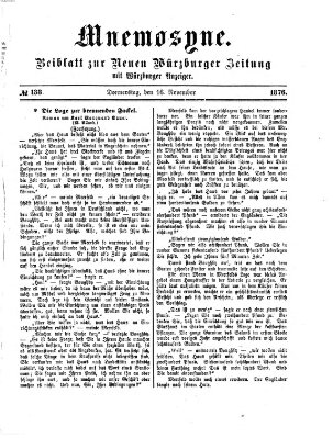 Mnemosyne (Neue Würzburger Zeitung) Donnerstag 16. November 1876