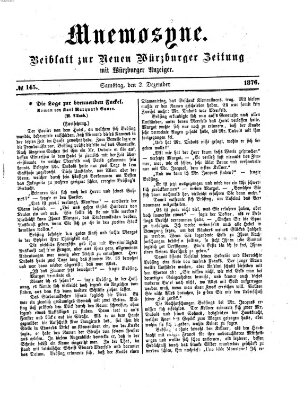 Mnemosyne (Neue Würzburger Zeitung) Samstag 2. Dezember 1876