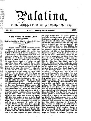 Palatina (Pfälzer Zeitung) Samstag 16. September 1876