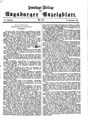 Augsburger Anzeigeblatt. Sonntags-Beilage zum Augsburger Anzeigblatt (Augsburger Anzeigeblatt) Sonntag 10. September 1876