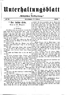 Unterhaltungsblatt zur Kaiserslauterer Zeitung (Pfälzische Volkszeitung) Mittwoch 16. Februar 1876