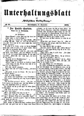 Unterhaltungsblatt zur Kaiserslauterer Zeitung (Pfälzische Volkszeitung) Mittwoch 27. September 1876