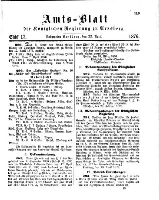 Amtsblatt für den Regierungsbezirk Arnsberg Samstag 22. April 1876