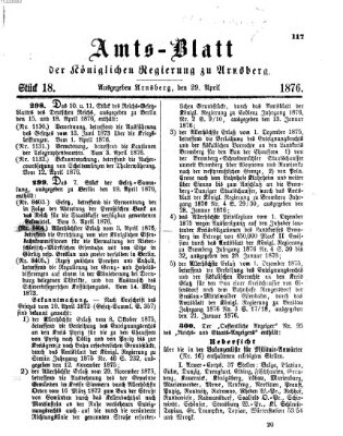 Amtsblatt für den Regierungsbezirk Arnsberg Samstag 29. April 1876