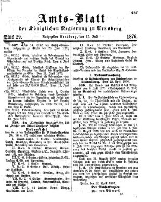 Amtsblatt für den Regierungsbezirk Arnsberg Samstag 15. Juli 1876