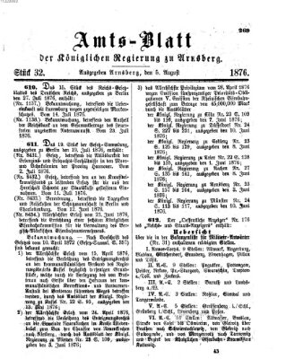 Amtsblatt für den Regierungsbezirk Arnsberg Samstag 5. August 1876