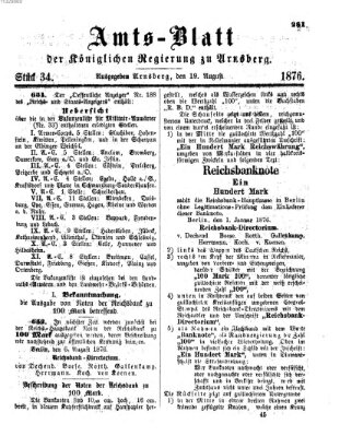 Amtsblatt für den Regierungsbezirk Arnsberg Samstag 19. August 1876