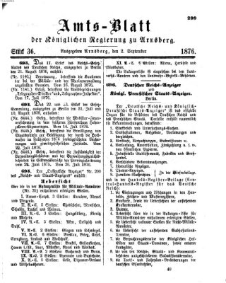 Amtsblatt für den Regierungsbezirk Arnsberg Samstag 2. September 1876