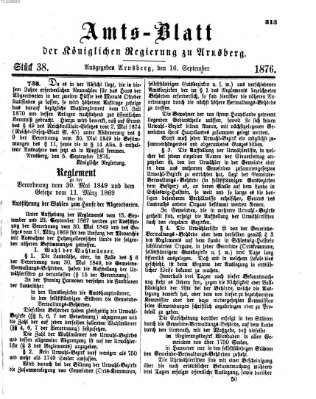 Amtsblatt für den Regierungsbezirk Arnsberg Samstag 16. September 1876