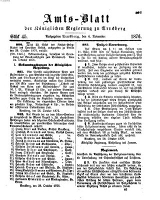 Amtsblatt für den Regierungsbezirk Arnsberg Samstag 4. November 1876