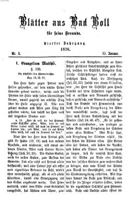 Blätter aus Bad Boll für seine Freunde Samstag 15. Januar 1876