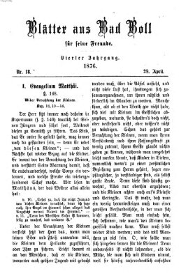 Blätter aus Bad Boll für seine Freunde Samstag 29. April 1876