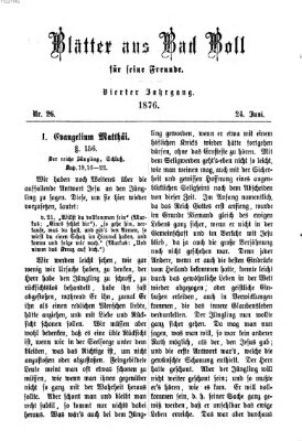 Blätter aus Bad Boll für seine Freunde Samstag 24. Juni 1876