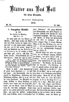 Blätter aus Bad Boll für seine Freunde Samstag 15. Juli 1876