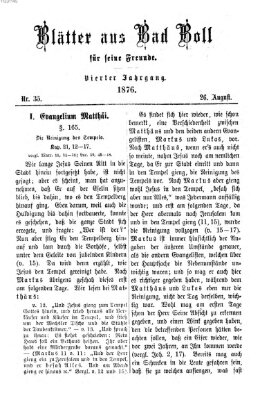 Blätter aus Bad Boll für seine Freunde Samstag 26. August 1876