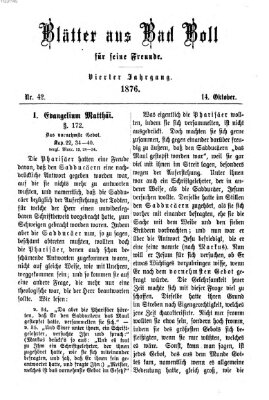 Blätter aus Bad Boll für seine Freunde Samstag 14. Oktober 1876