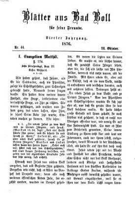 Blätter aus Bad Boll für seine Freunde Samstag 28. Oktober 1876