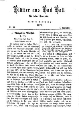 Blätter aus Bad Boll für seine Freunde Samstag 4. November 1876