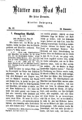 Blätter aus Bad Boll für seine Freunde Samstag 18. November 1876