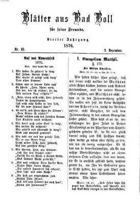 Blätter aus Bad Boll für seine Freunde Samstag 2. Dezember 1876